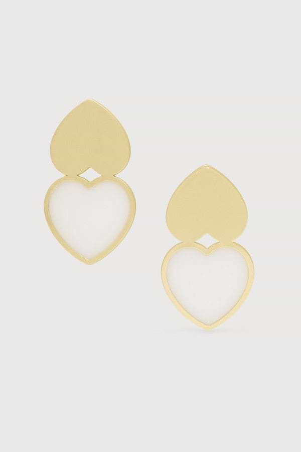 Heart Duo Earrings  - White