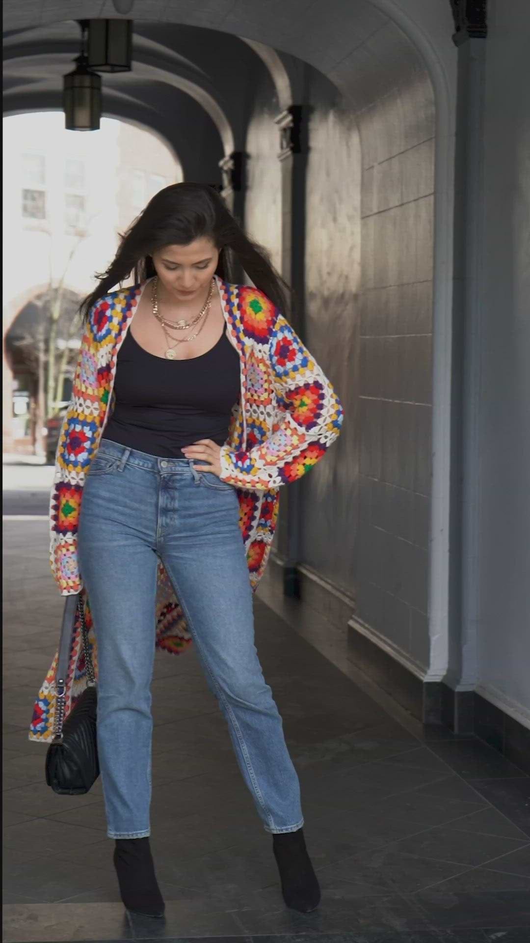 Granny Square Crochet Kimono - Ivory
