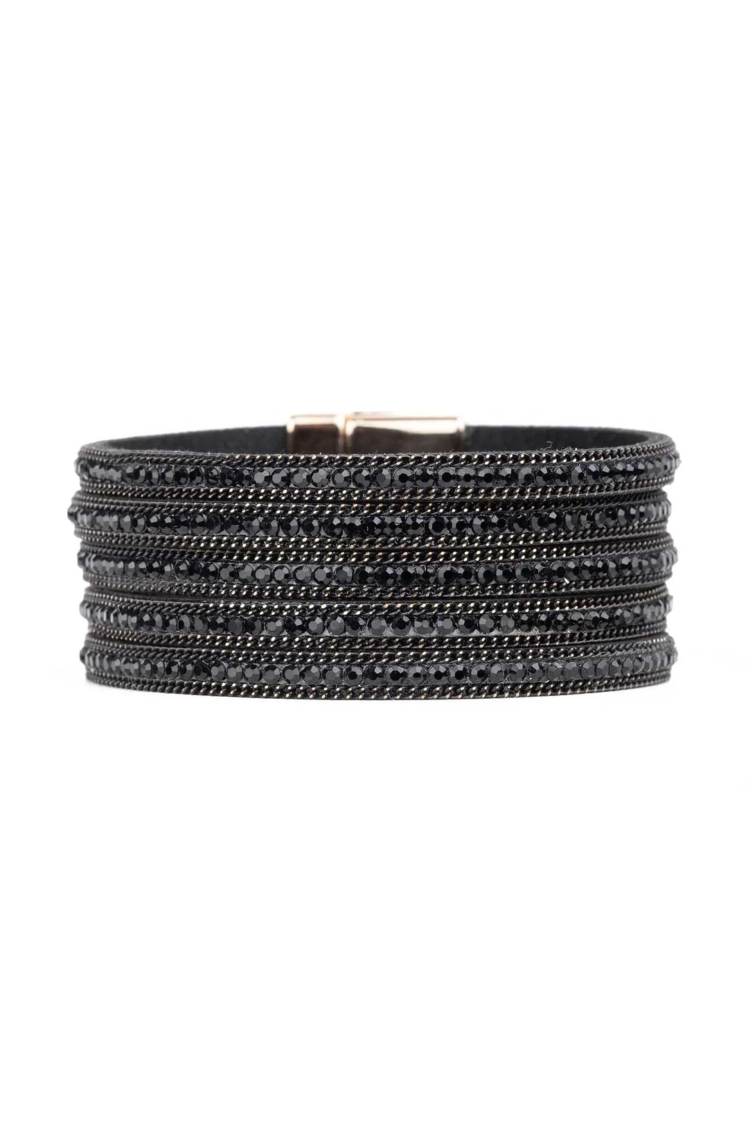 Black Suede Beaded Bracelet - Black