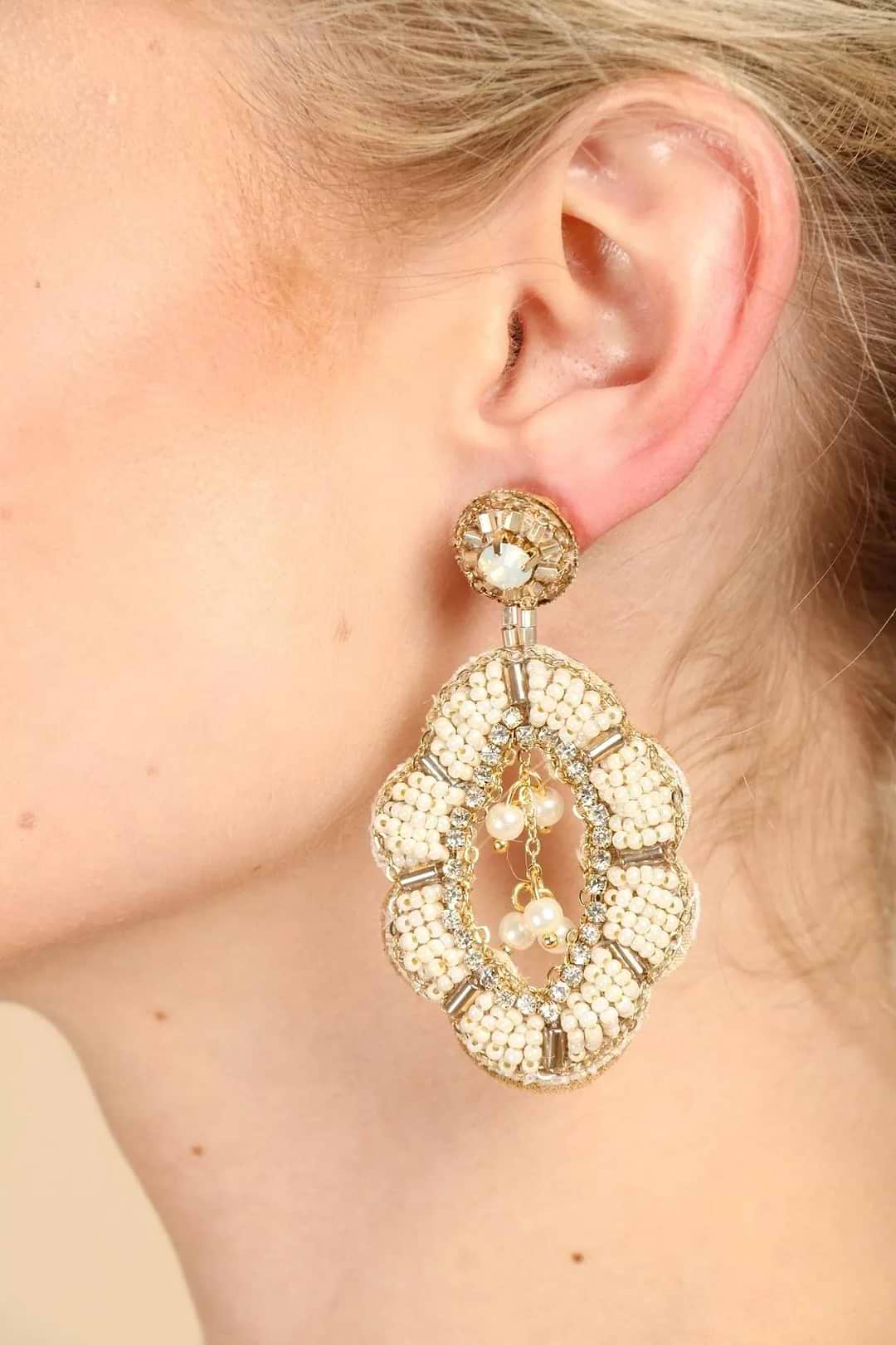 Rococo Beaded Statement Earring Ivory