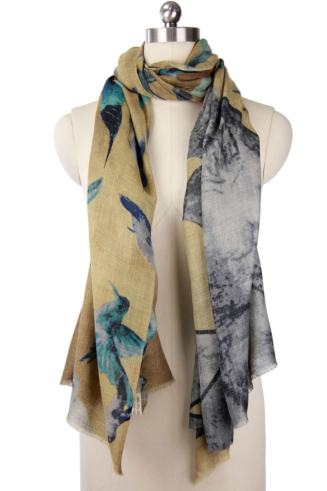 Hummingbird Printed Scarf -  Lemon Chiffon