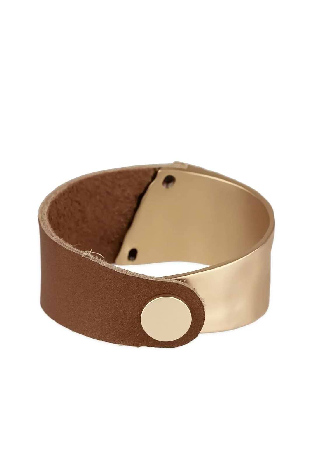 Leather Metal Statement Bracelet - SAACHI - Gold