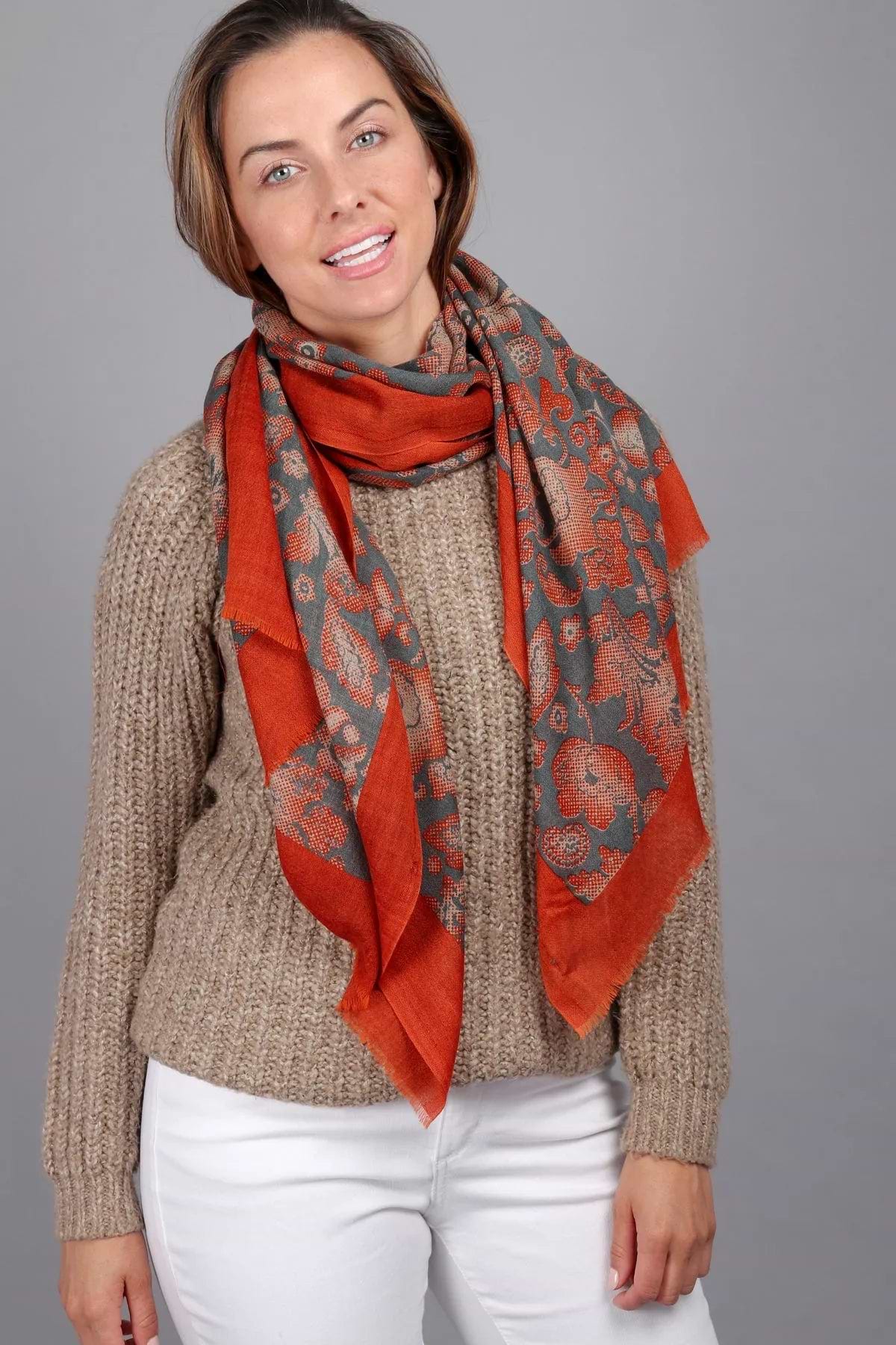 Wool Two Tone Scarf - SAACHI - Orange Red