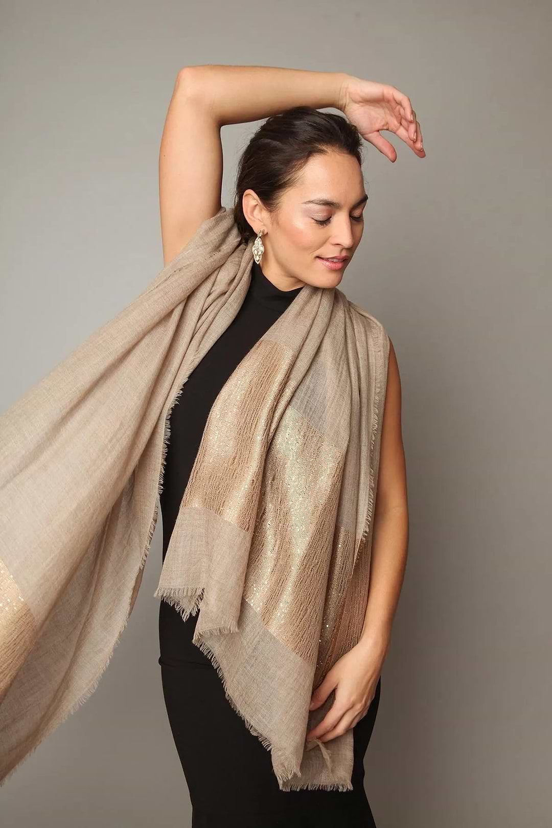 Embellished Cashmere Wrap - Wheat