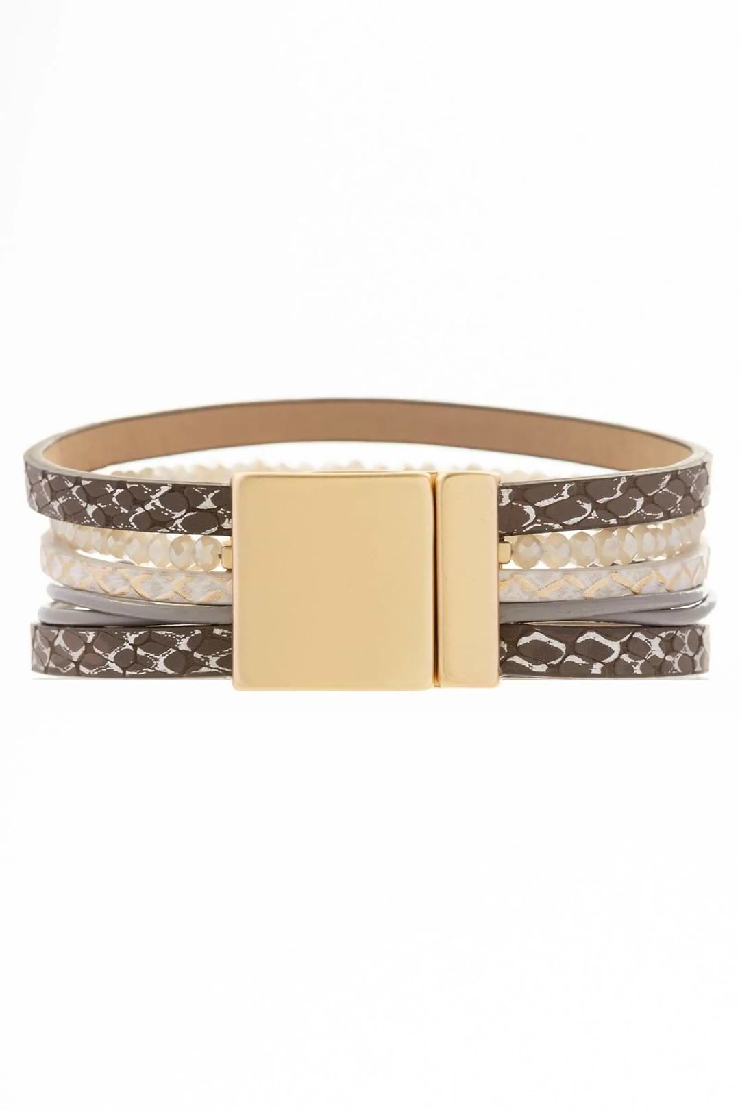 Crystal Adorned Leather Bracelet Burly Wood