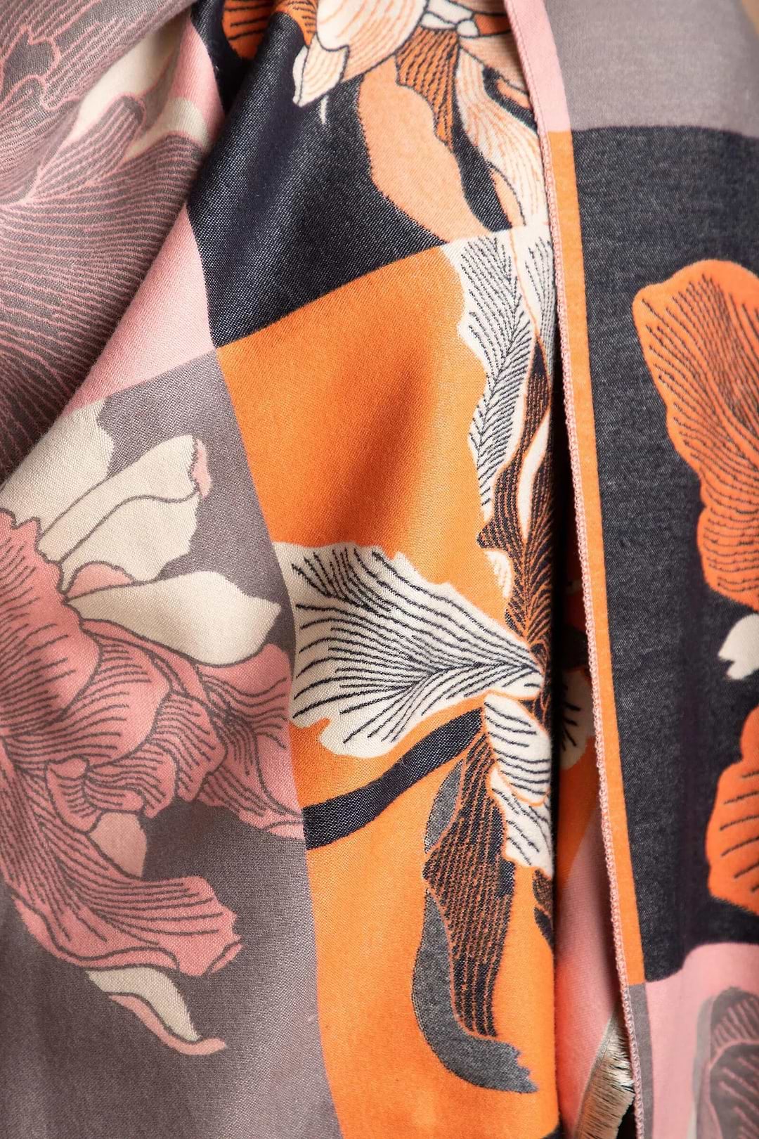 Flower Block Reversible Scarf - Sandy Brown