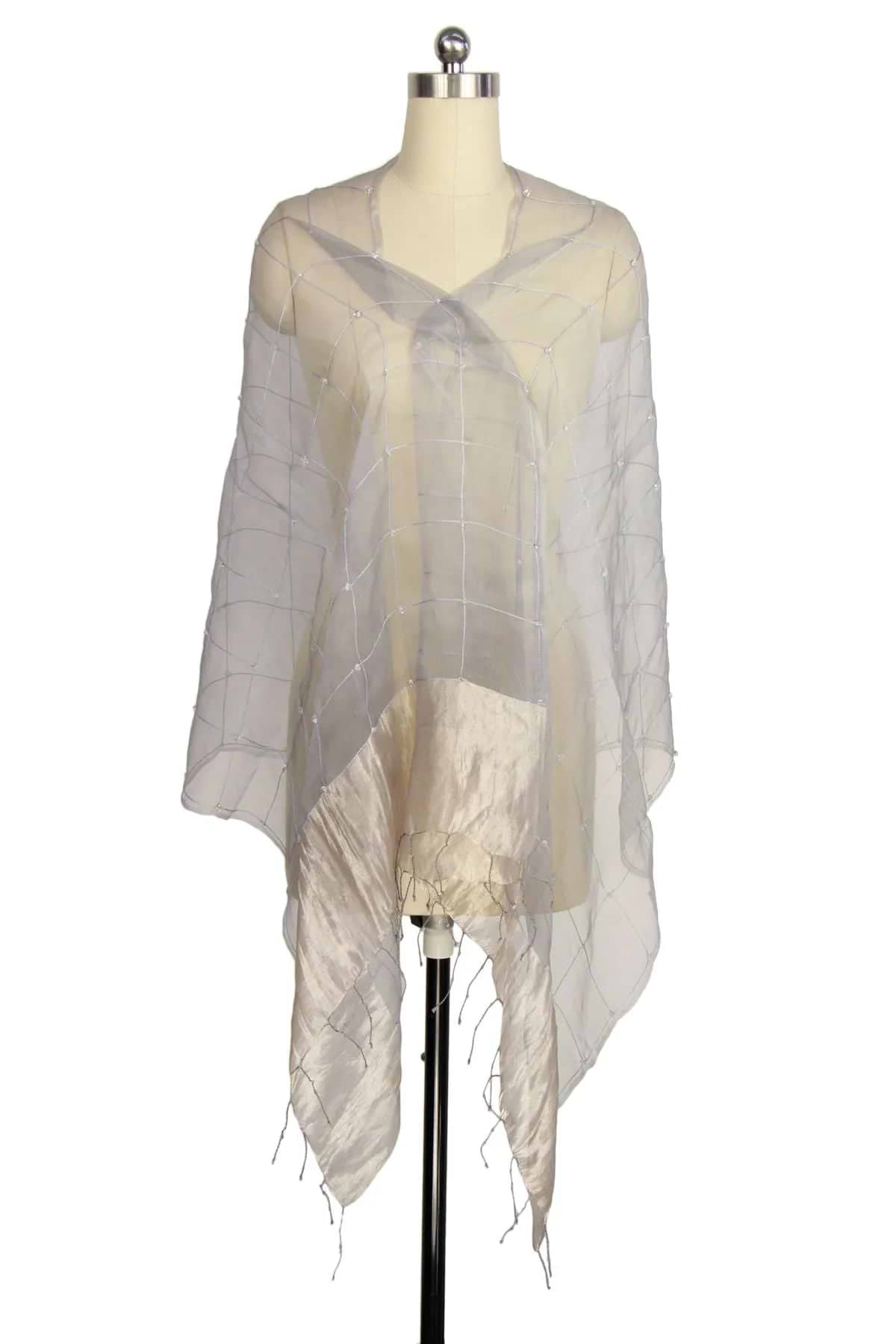 Embroidered Silk Fringed Scarf Light Slate Gray