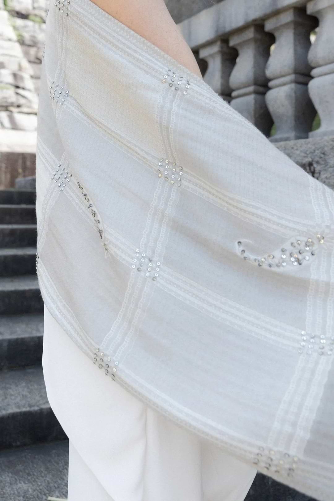 Sequin Oversized Block Scarf - Beige