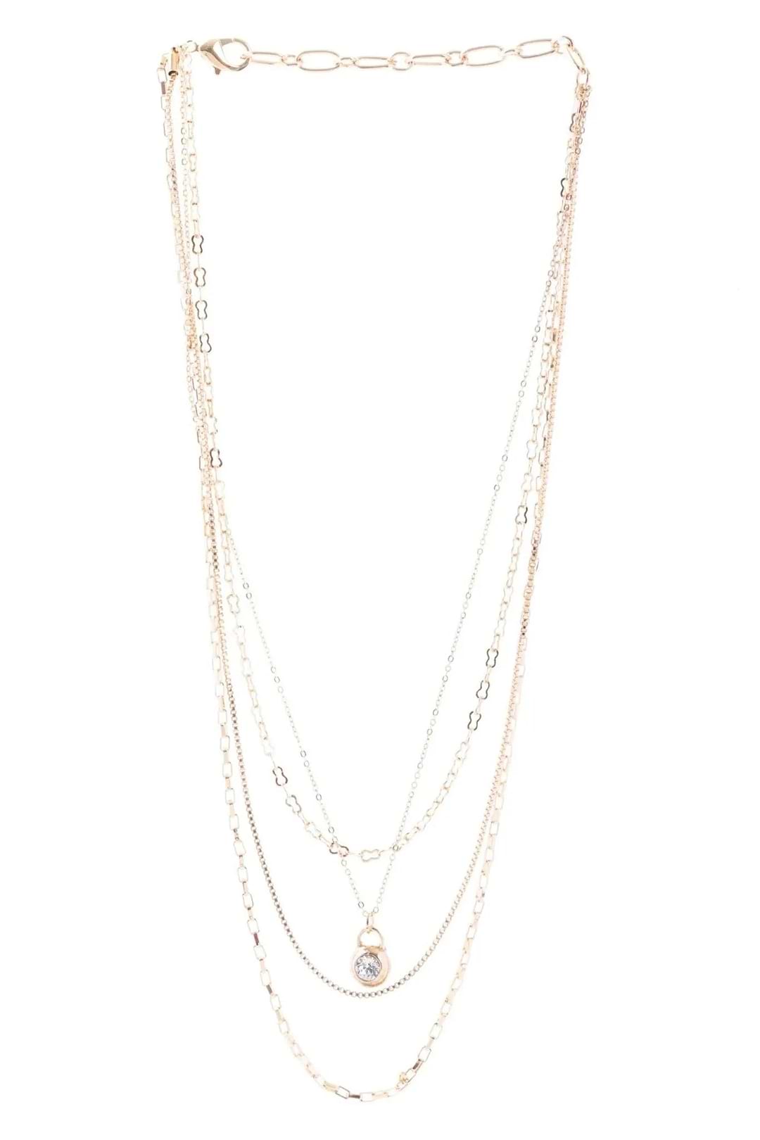 Layered Gold Chain Delicate Pendant Necklace - Gold