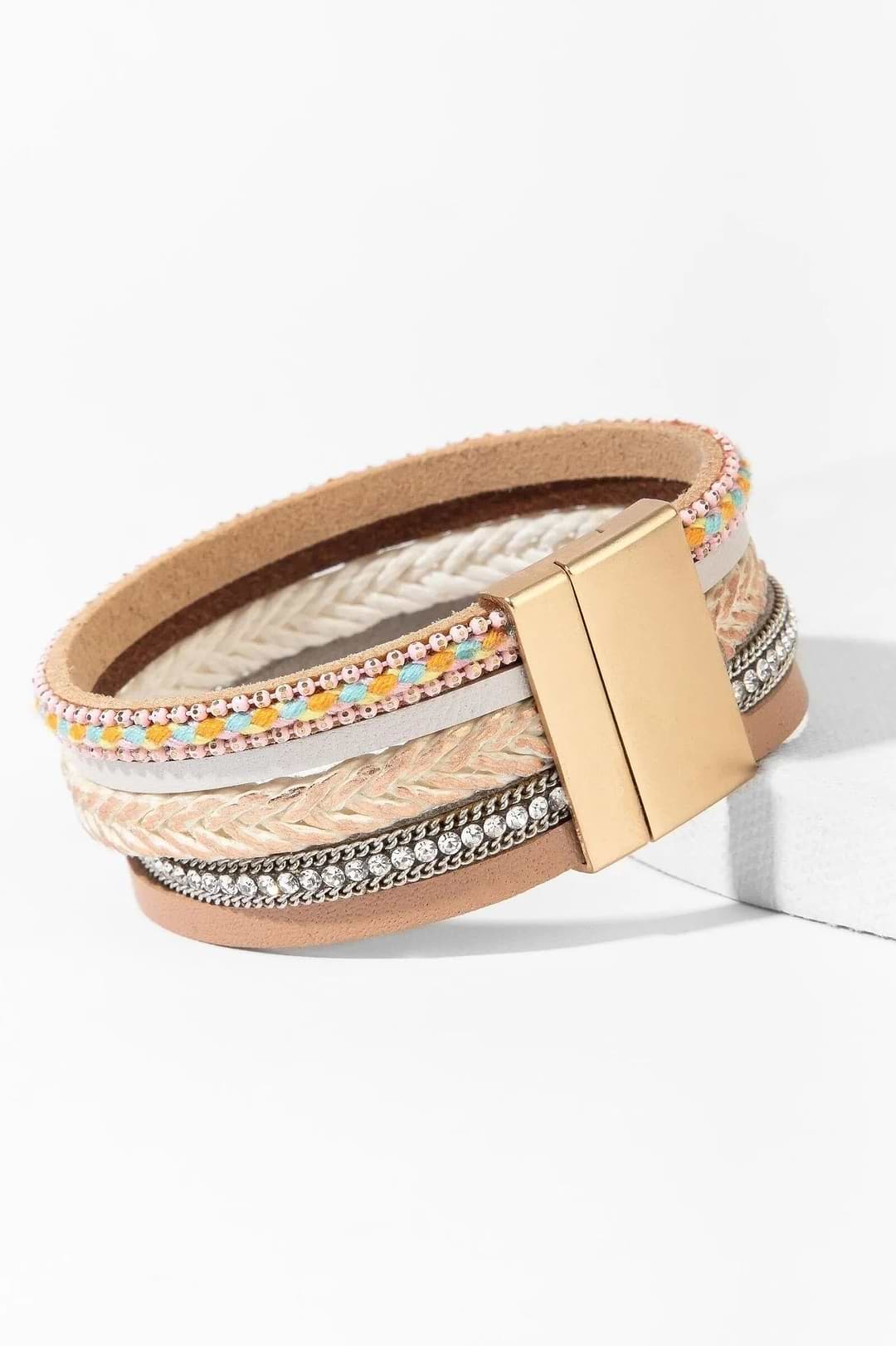 Rockaway Braided Leather Bracelet Bisque