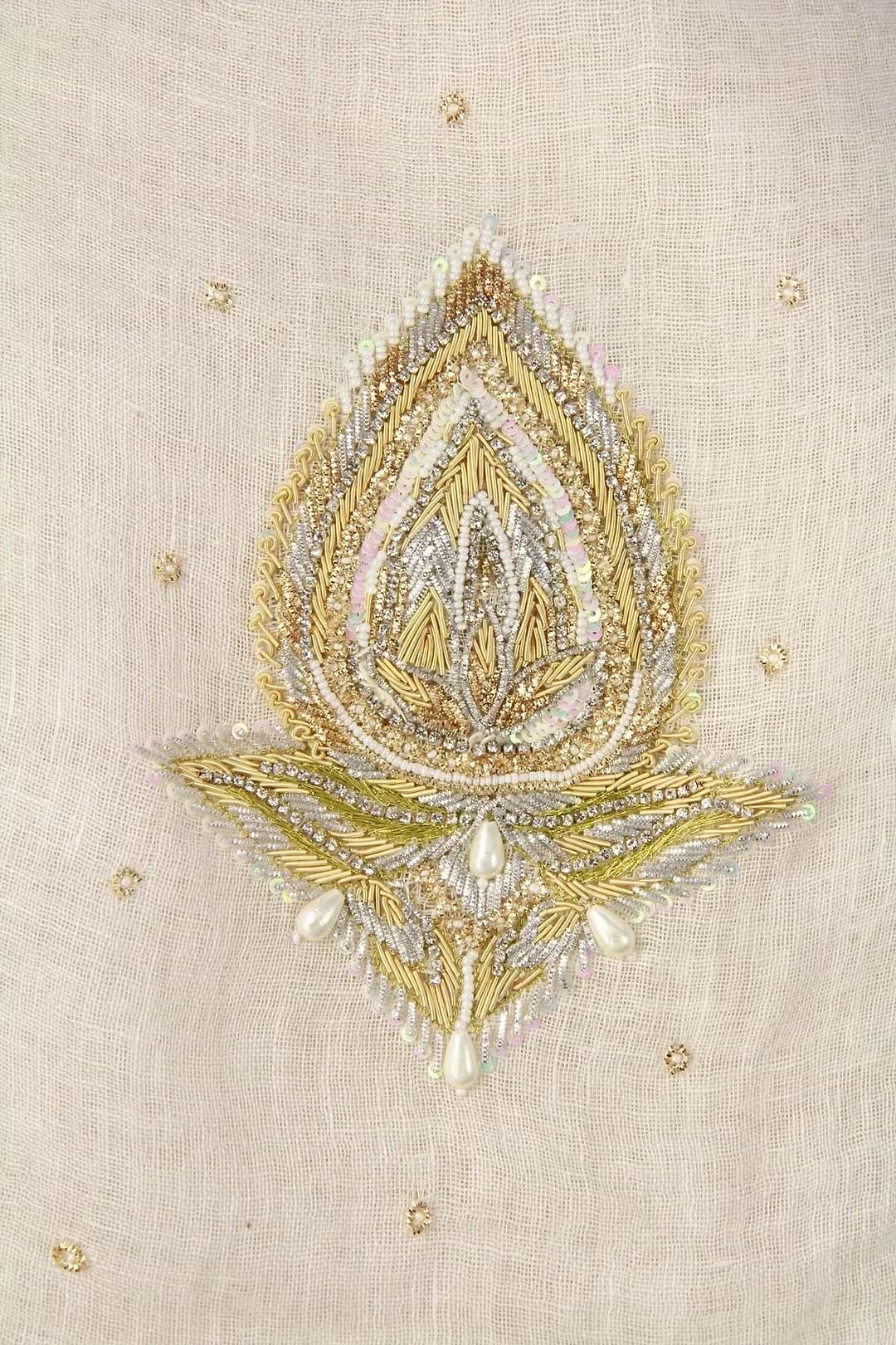 Ethnic Embroidered Leaf Scarf Bisque