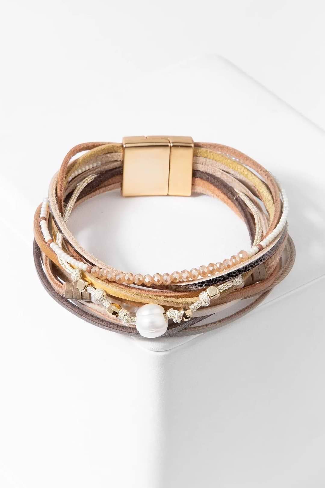 Grace Beaded Leather Bracelet Burly Wood
