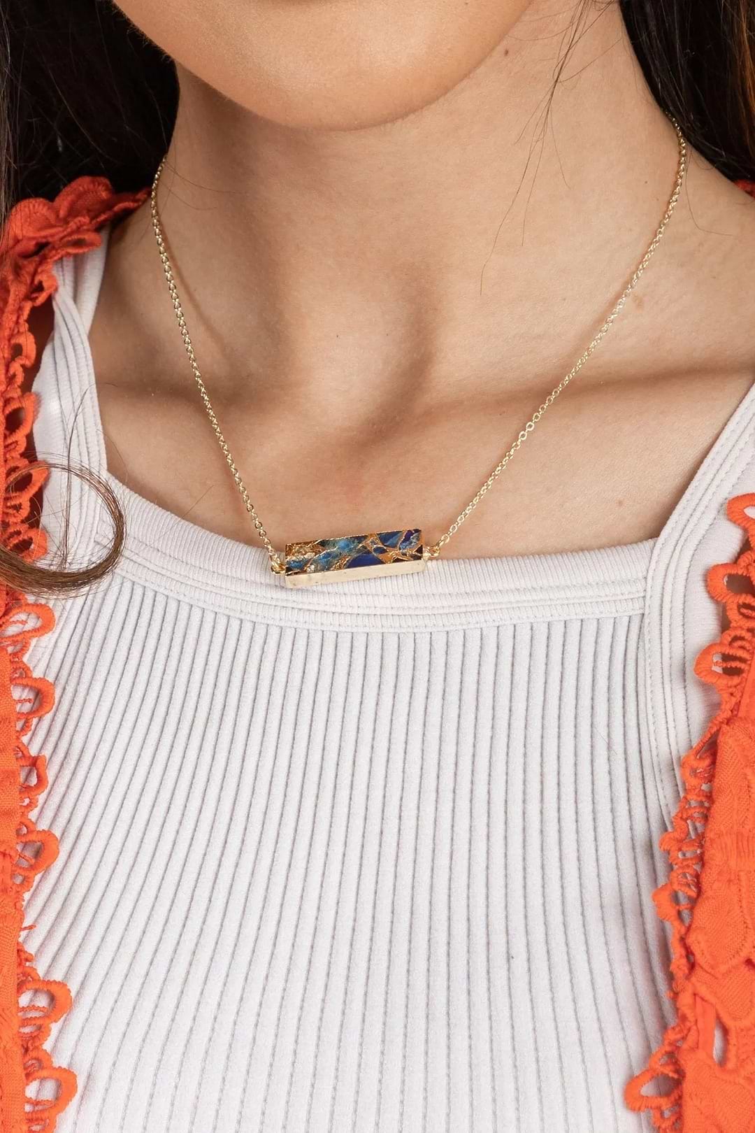 Mojave Rectangle Gemstone Necklace Navy