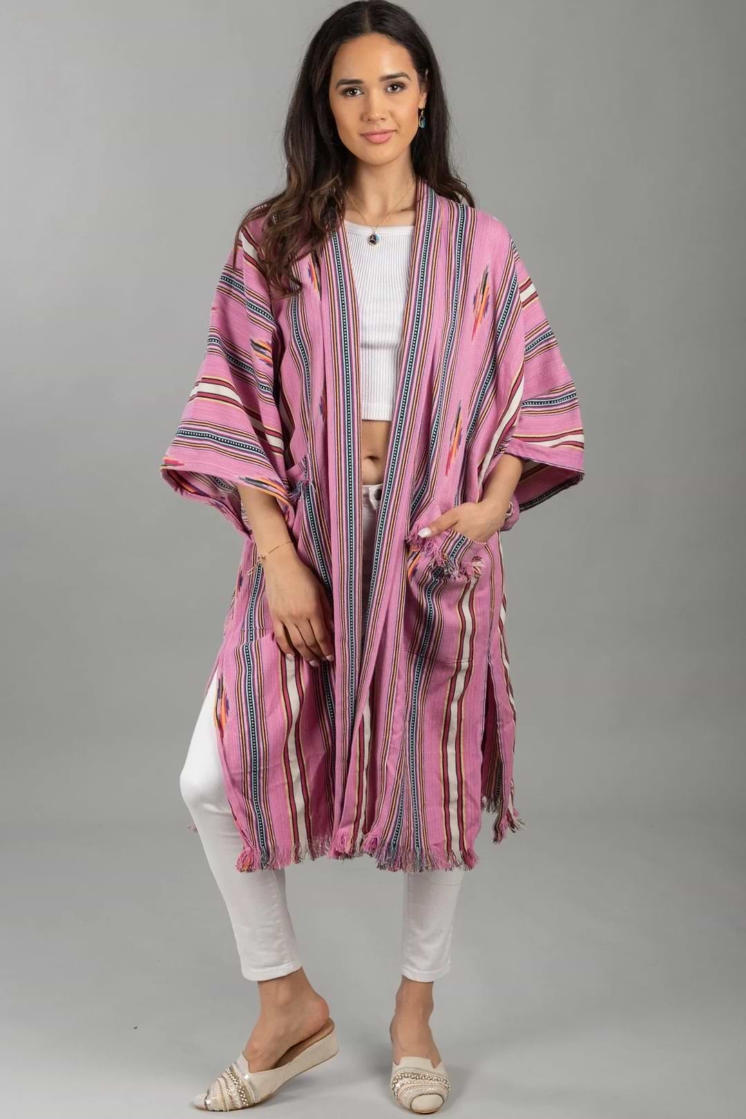 Ikat Striped Jacket Pink