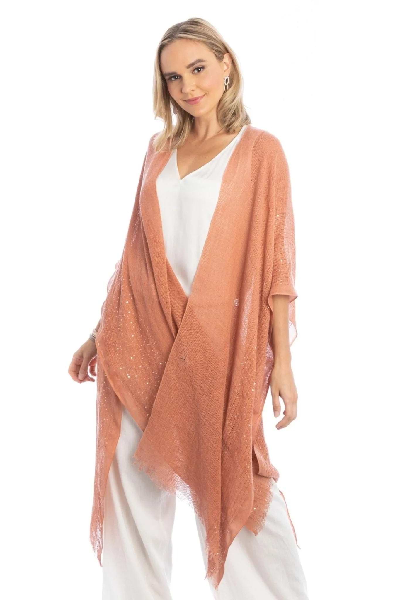 Shimmering Sequin Ruana - Dark Salmon