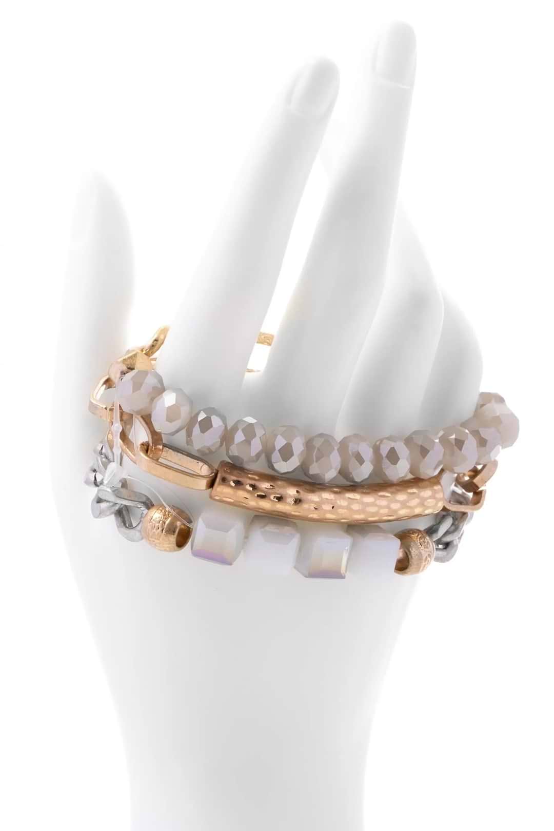 Metallic Beaded Chain Trio Bracelet - Gray