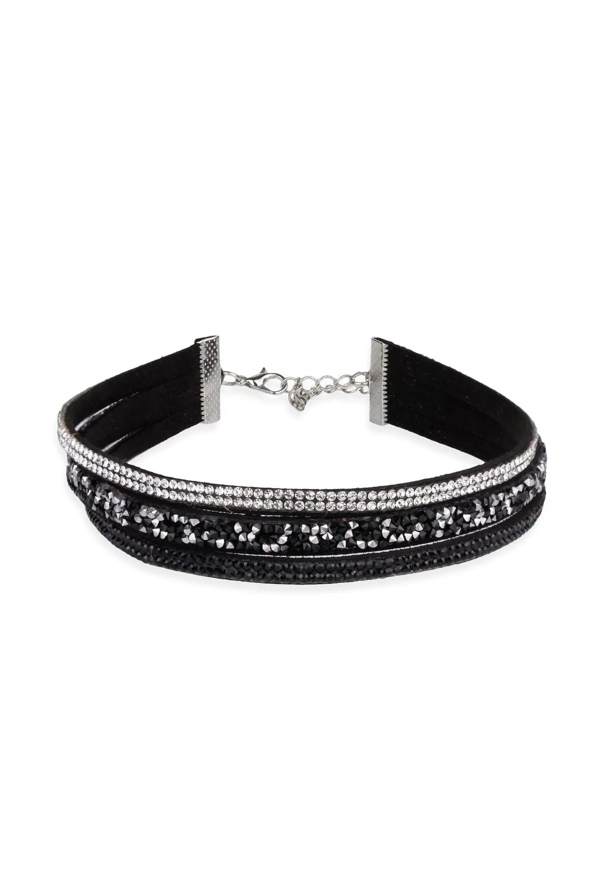 Layered Multi Strand Crystal Choker Black