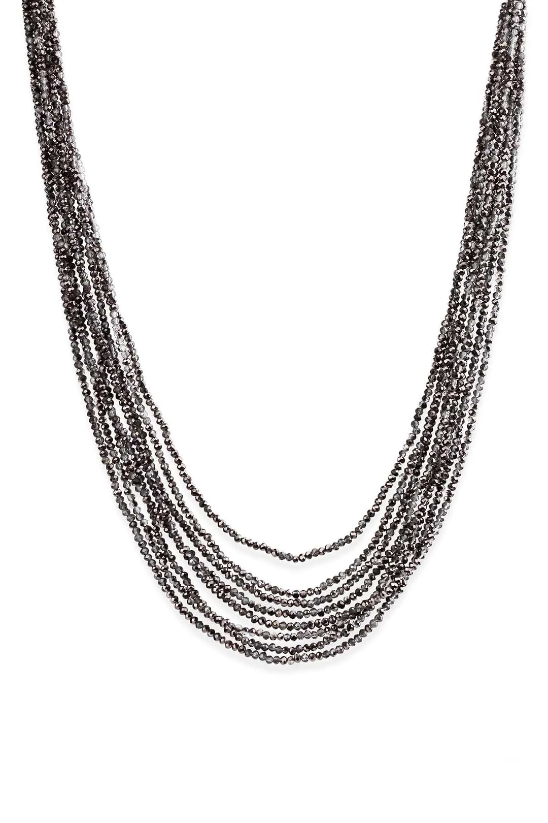 Multi Strand Beaded Crystal Necklace - Black