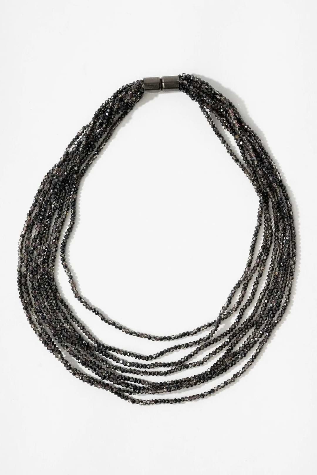 Multi Strand Beaded Crystal Necklace - Black