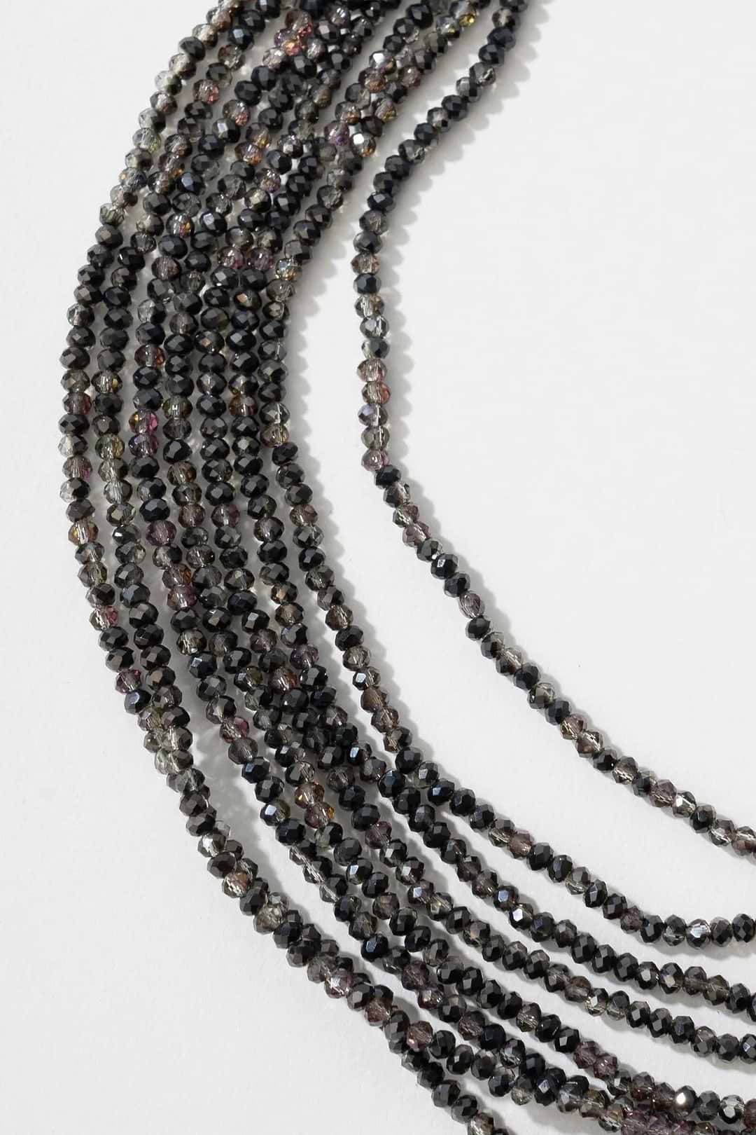 Multi Strand Beaded Crystal Necklace - Black