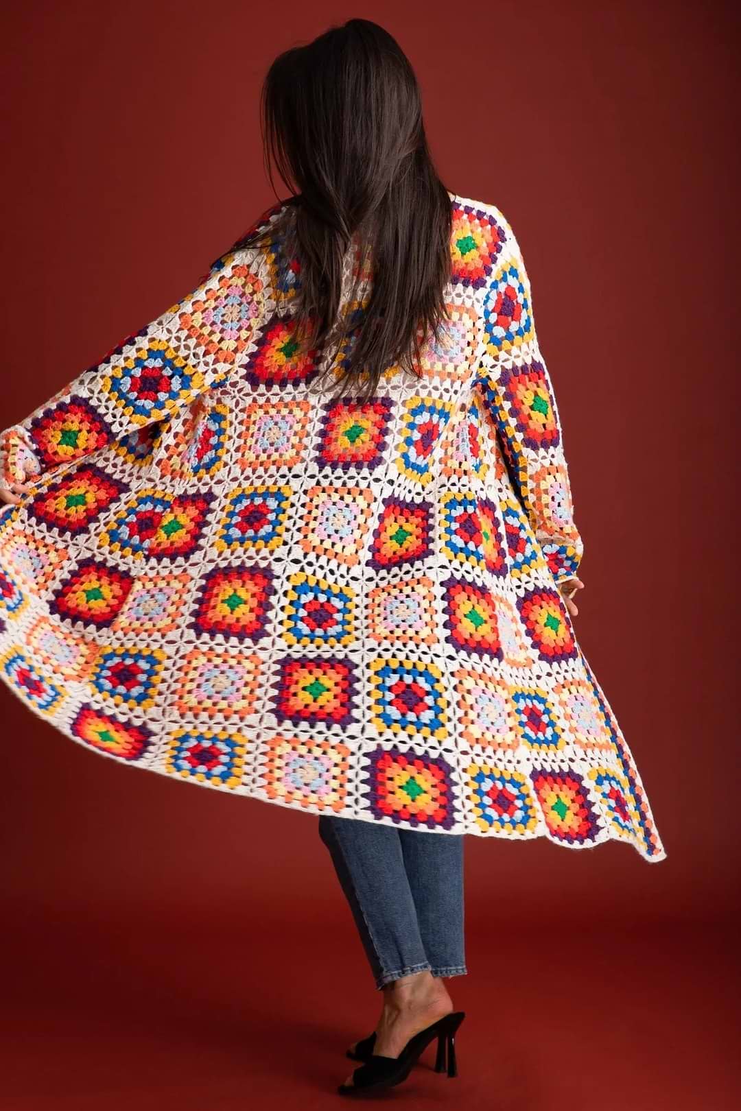 Granny Square Crochet Kimono - Ivory