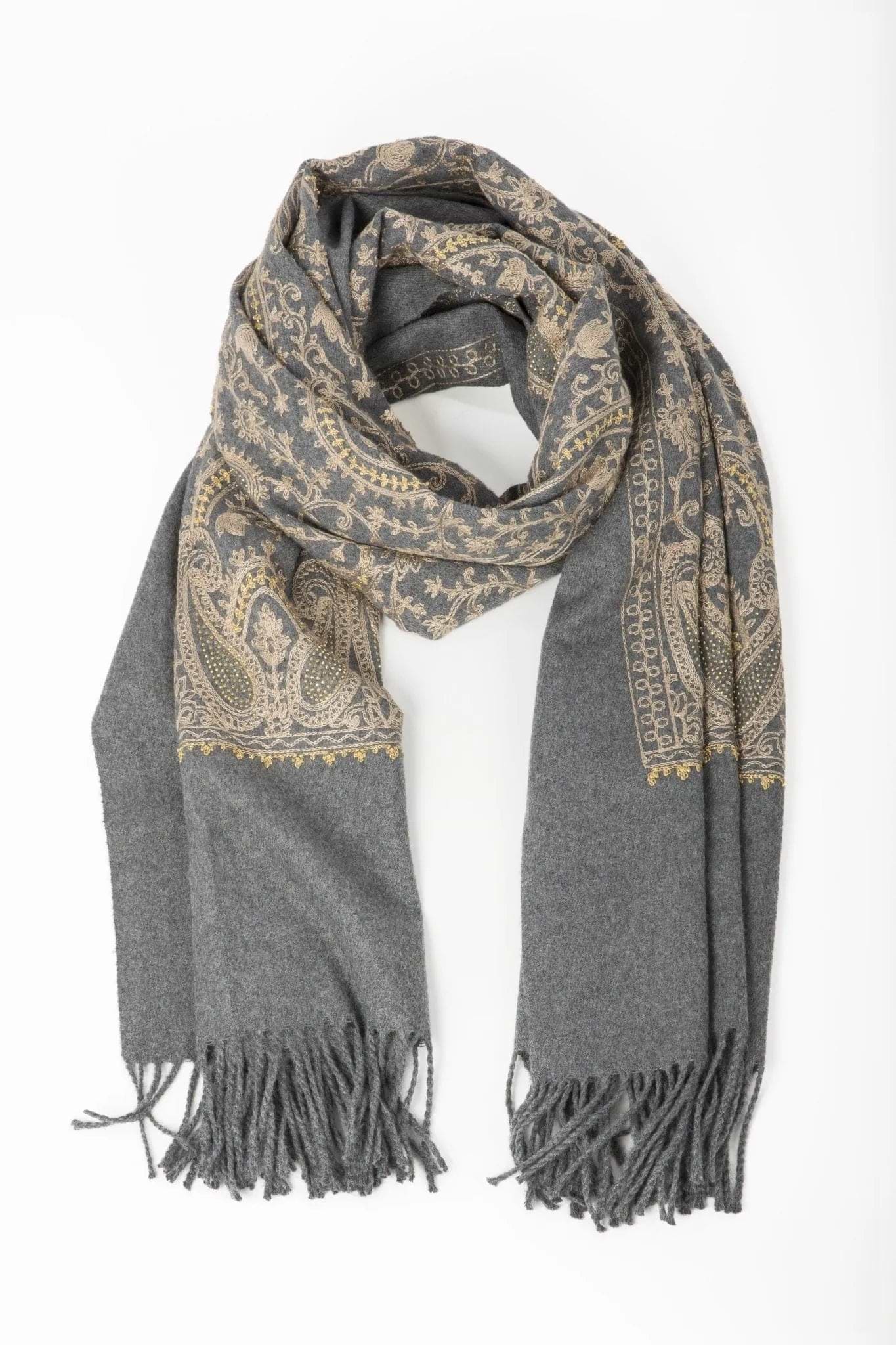 Nora Embroidered Reversible Scarf Grey