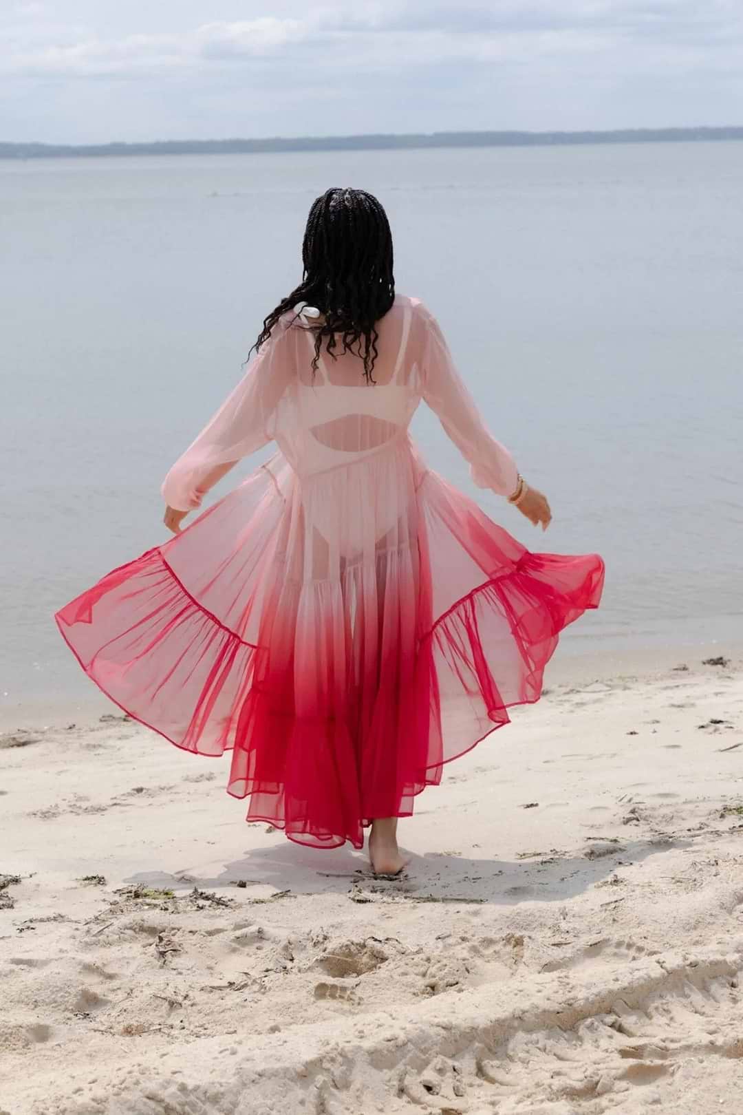 Ombré Tiered Sheer Kimono - Pink