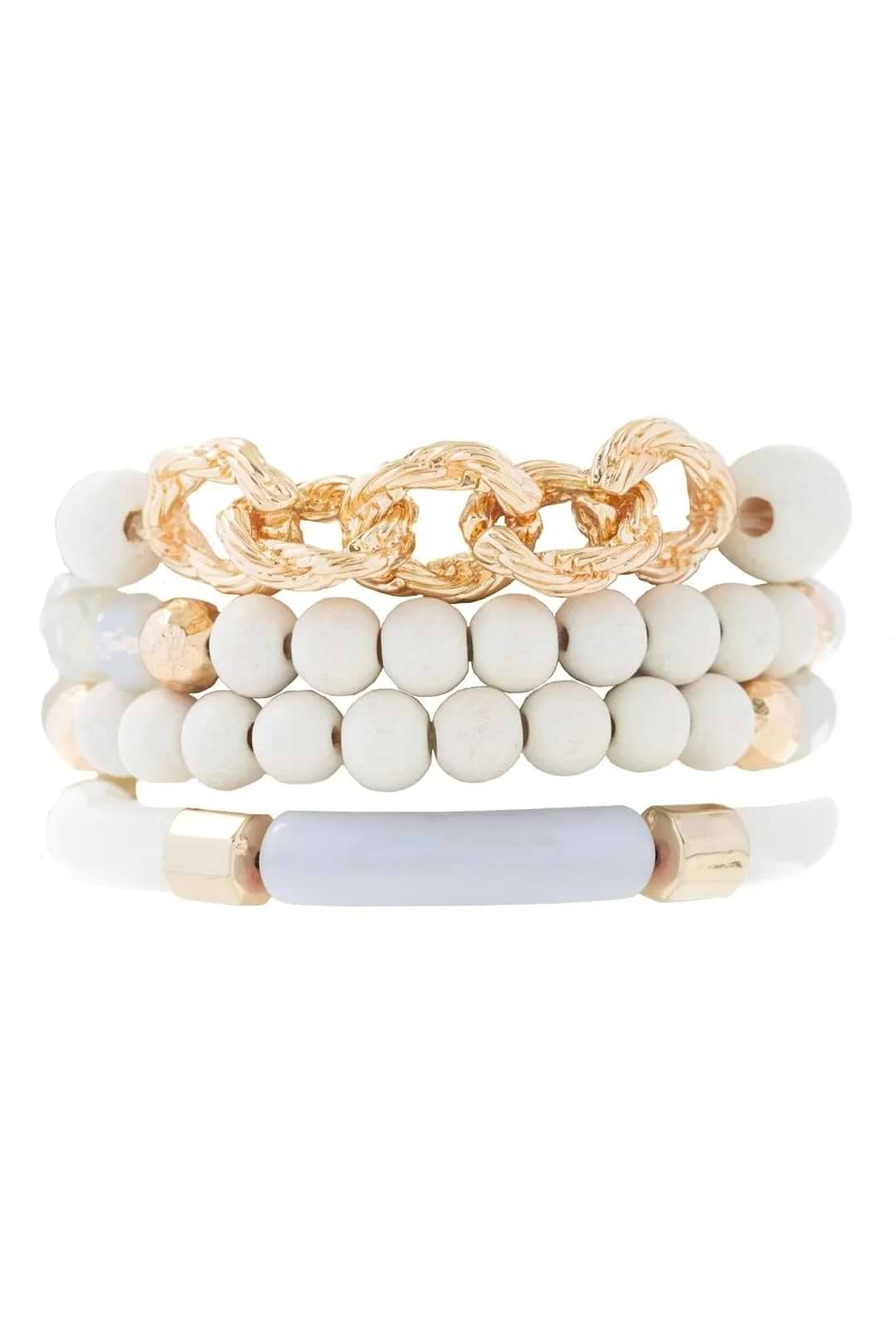 Beaded Wood Chain Link Bracelet Set - Corn Silk