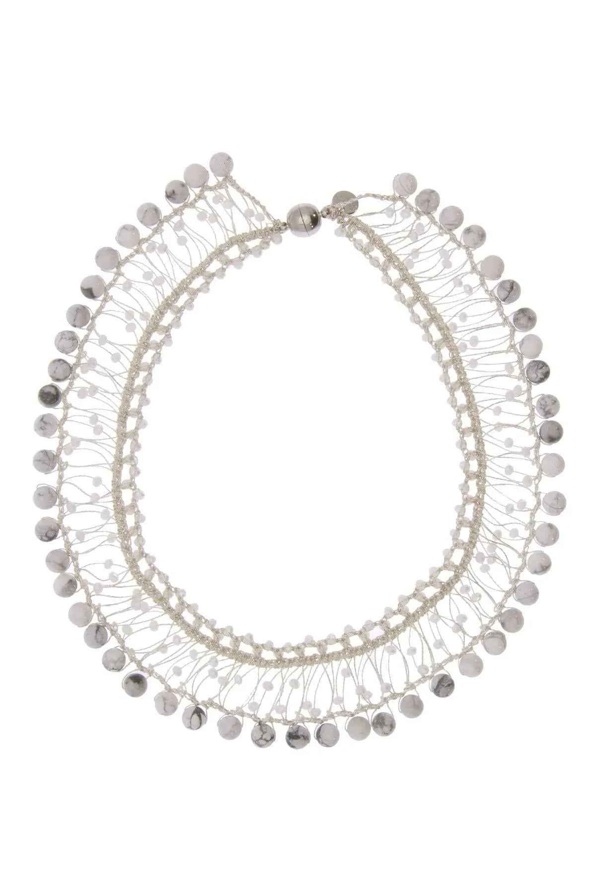 Madame Glass Beaded Collar Chain Necklace With Natural Stone White