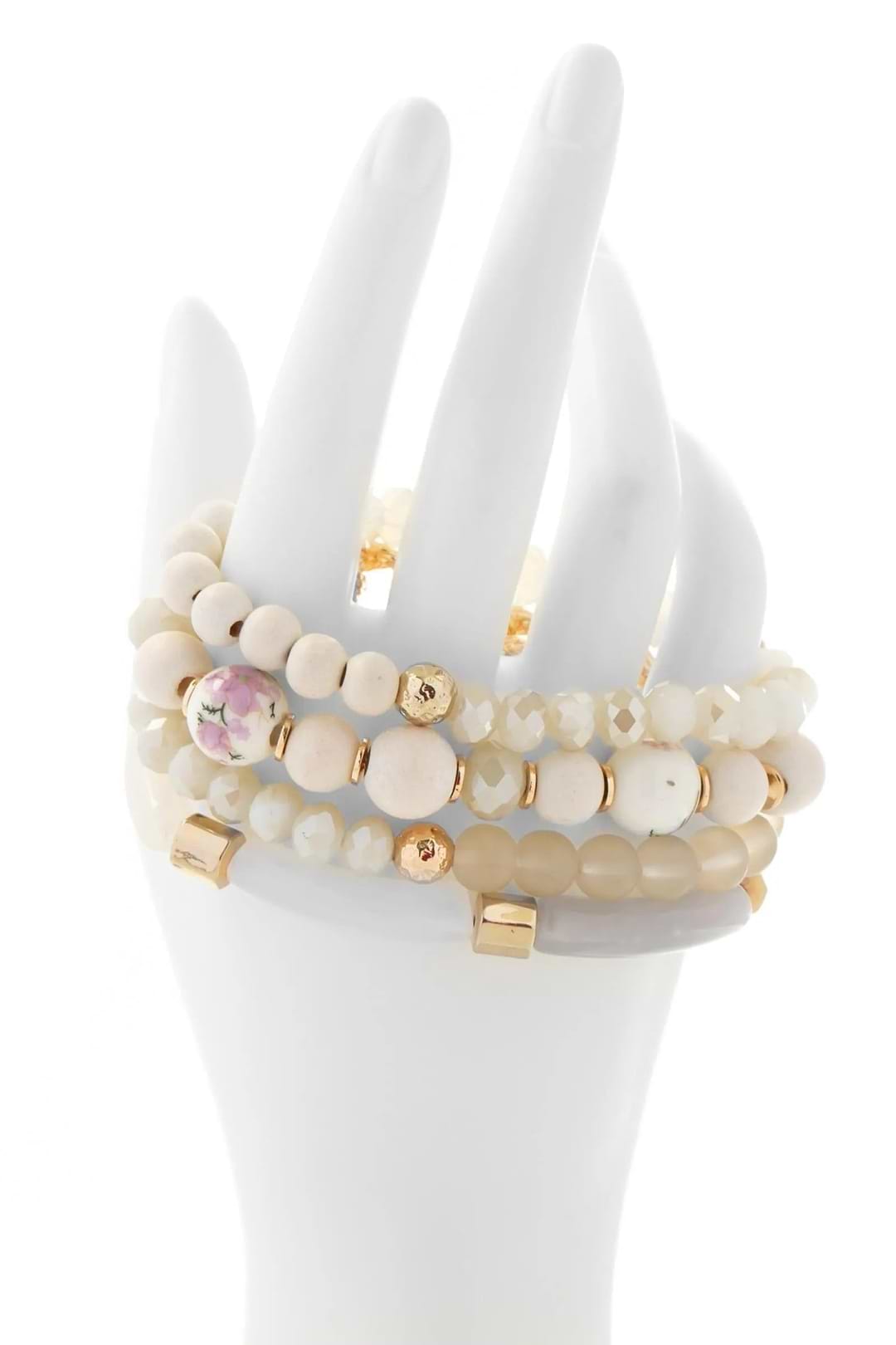 Beaded Wood Chain Link Bracelet Set - Corn Silk