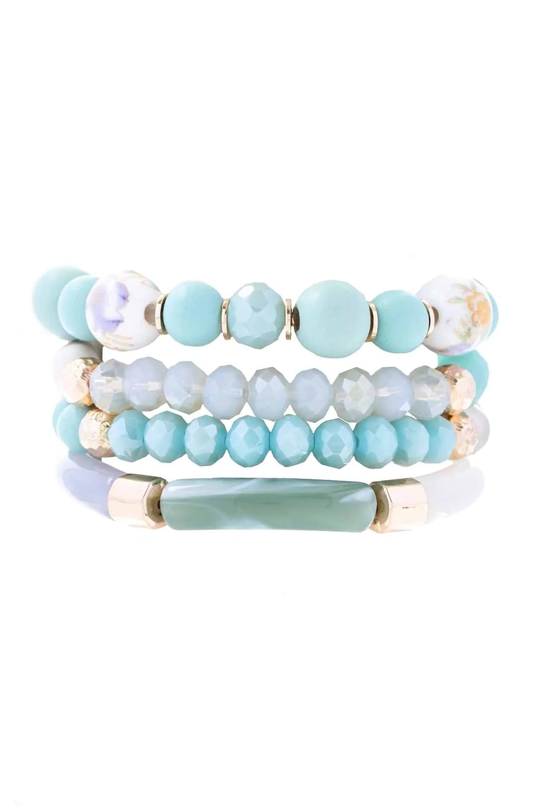 Beaded Wood Chain Link Bracelet Set - Powder Blue
