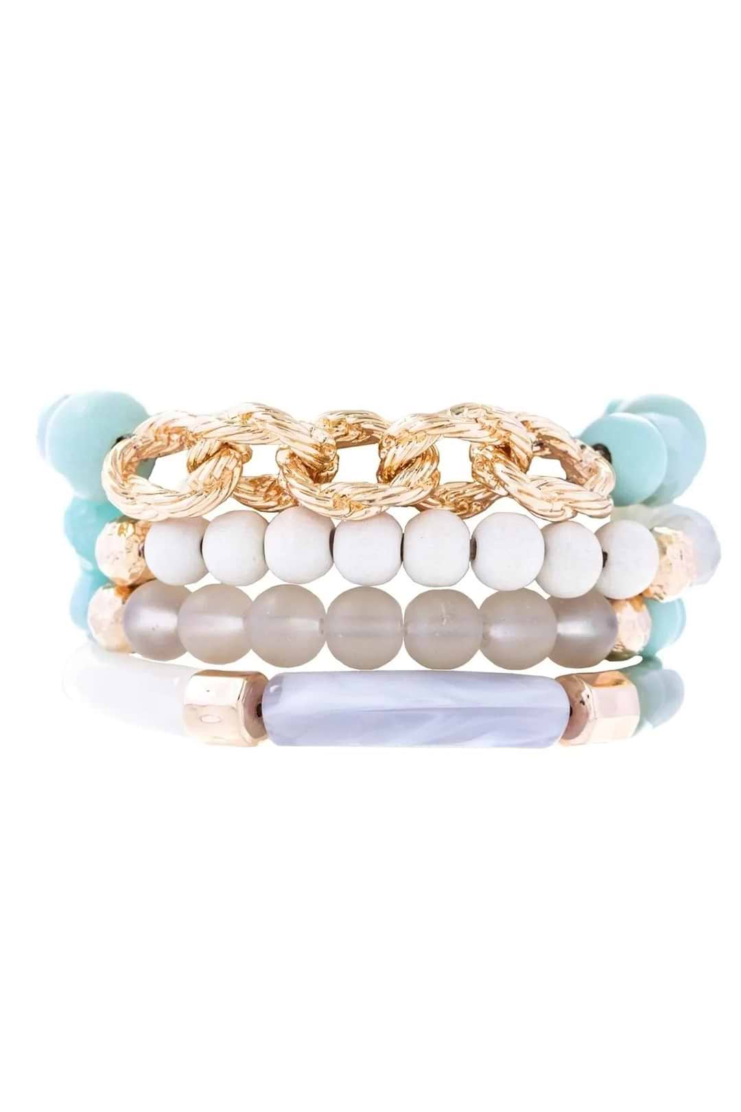 Beaded Wood Chain Link Bracelet Set - Powder Blue