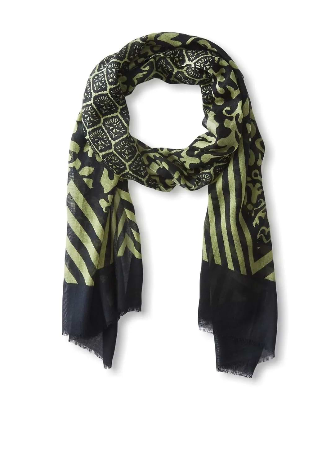 Green Wylla Mixed Print Cotton Scarf Black