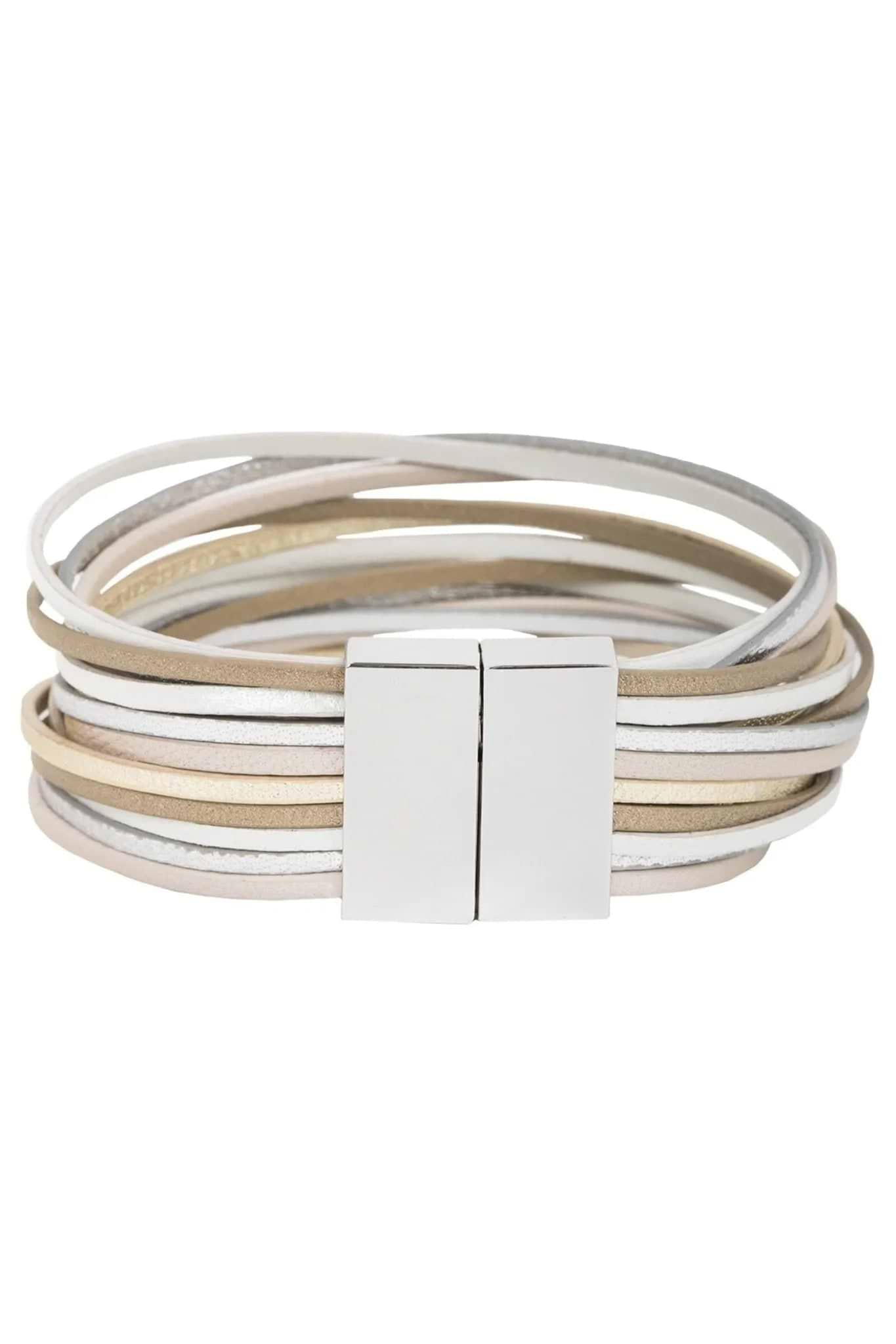Jolie Metallic Leather Bracelet - Antique White
