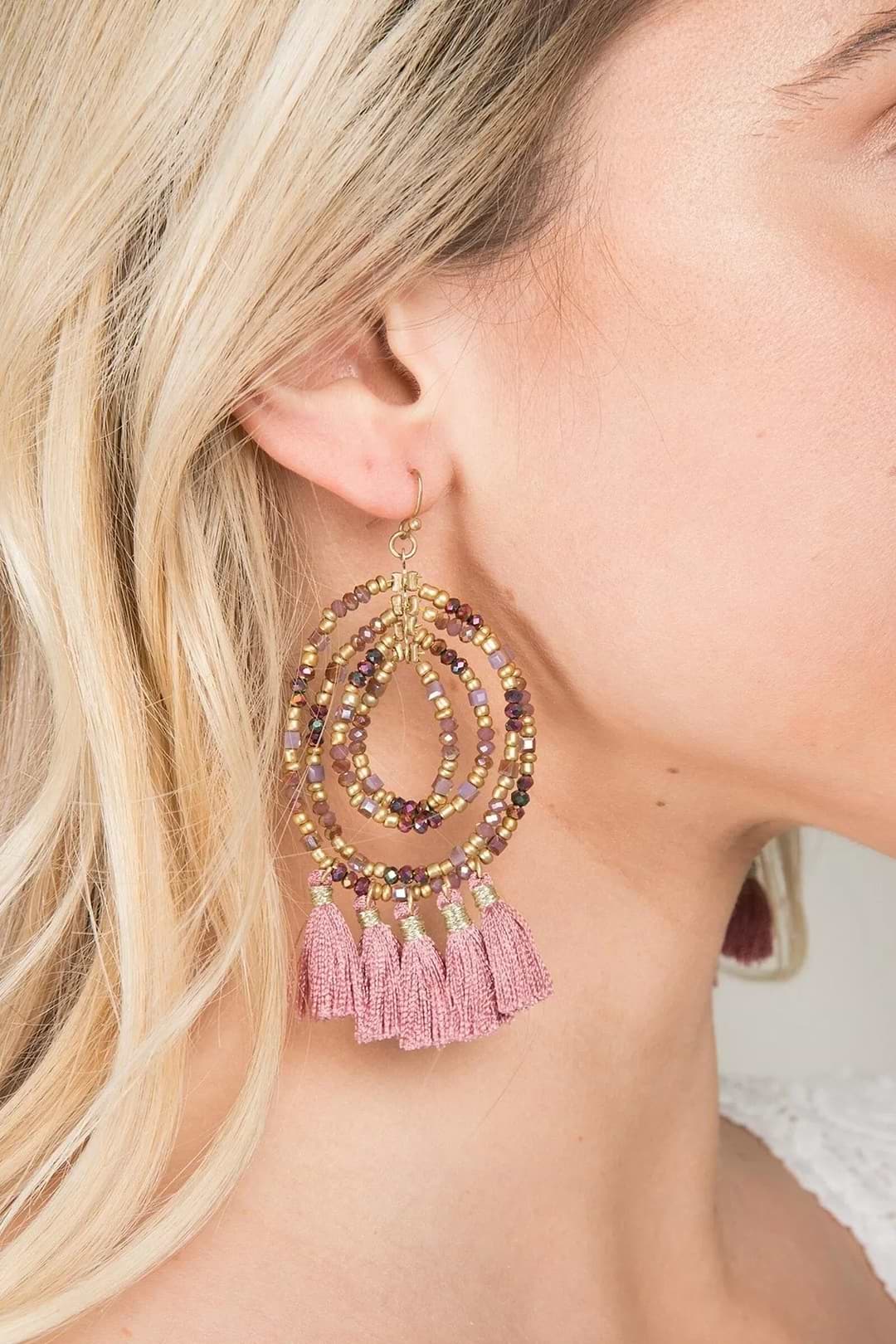 Varkala Beaded Hoop Earring - Pink