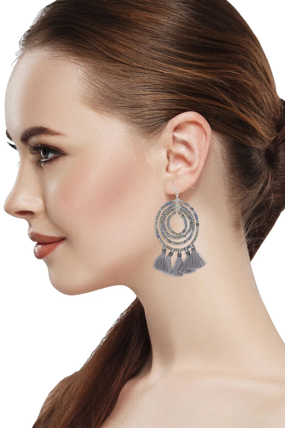 Varkala Beaded Hoop Earring - Grey