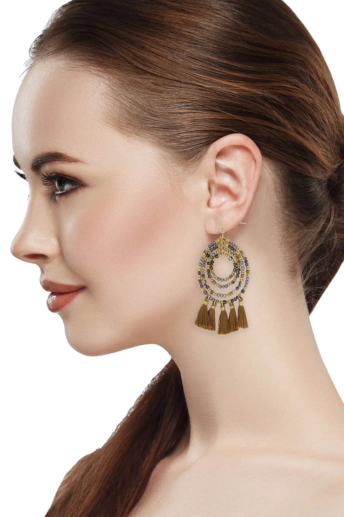 Varkala Beaded Hoop Earring - Saddle Brown
