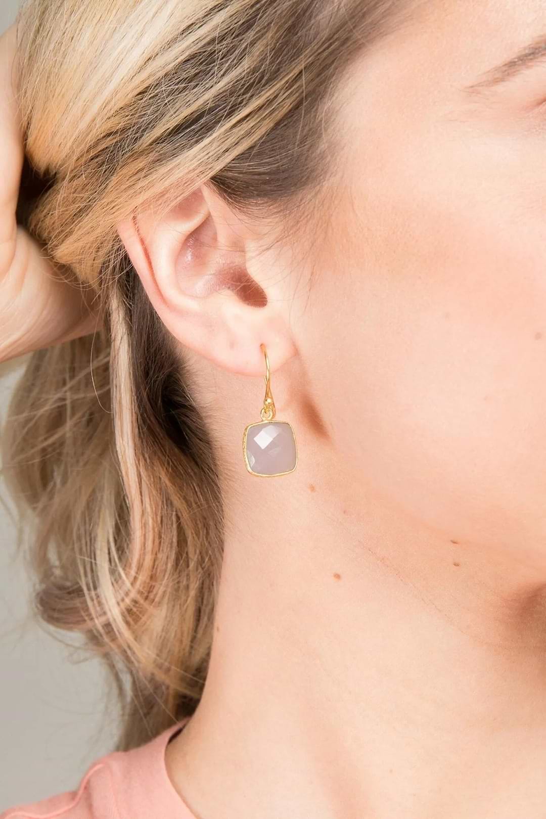 Cushion Gemstone Earring - Gray