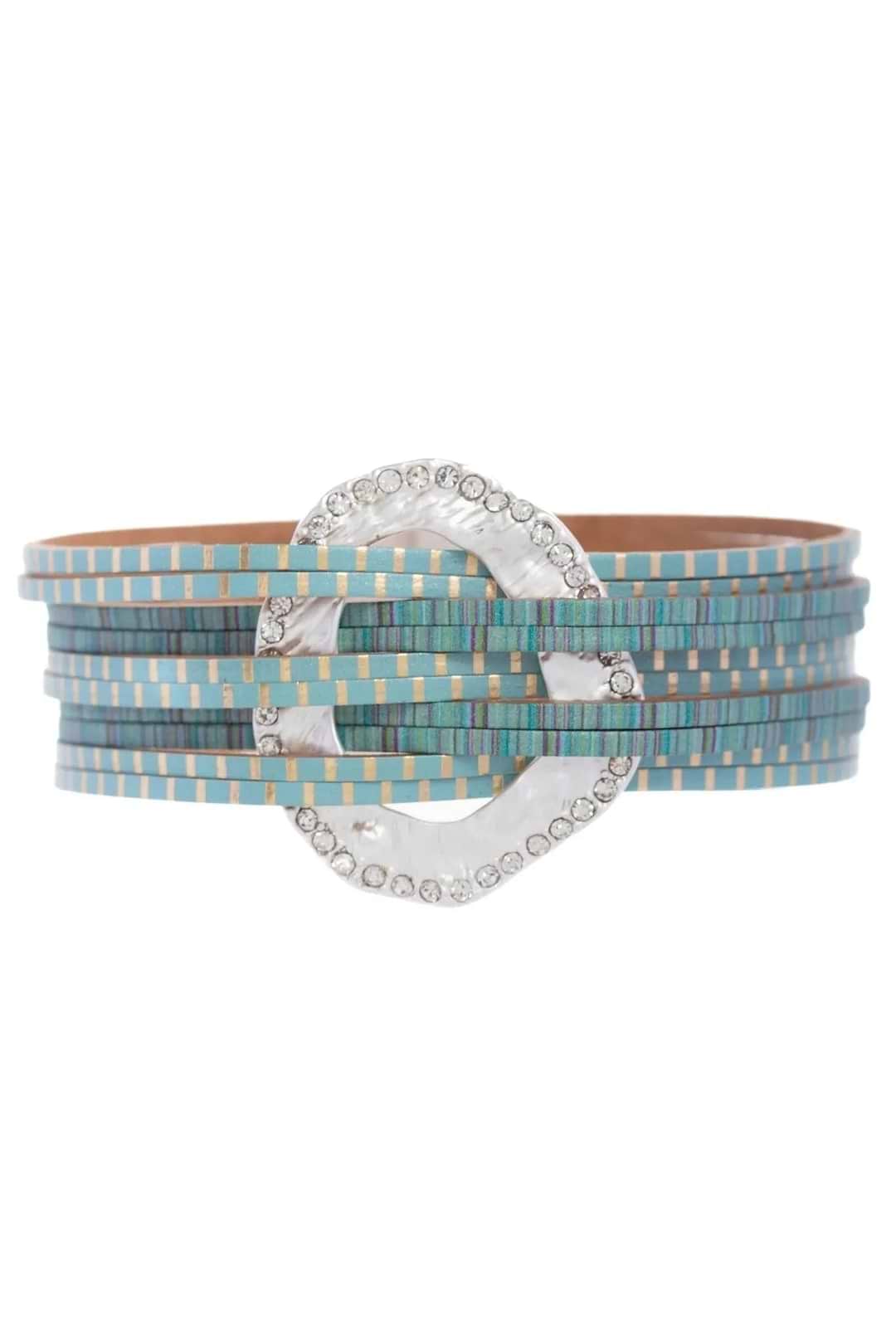 Vegan Leather Disk Bracelet - Turquoise