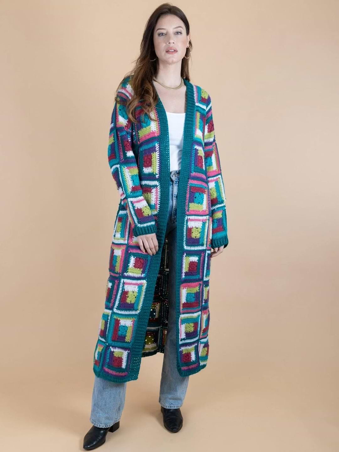 Crochet Long Cardigan Marrakesh Jacket - Teal