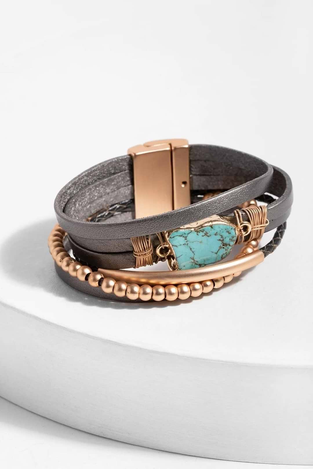 Playa Leather Wrap Bracelet - Dark Gray