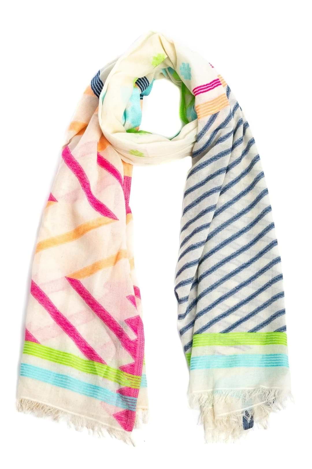 Colorful Mixed Pattern Scarf - Old Lace