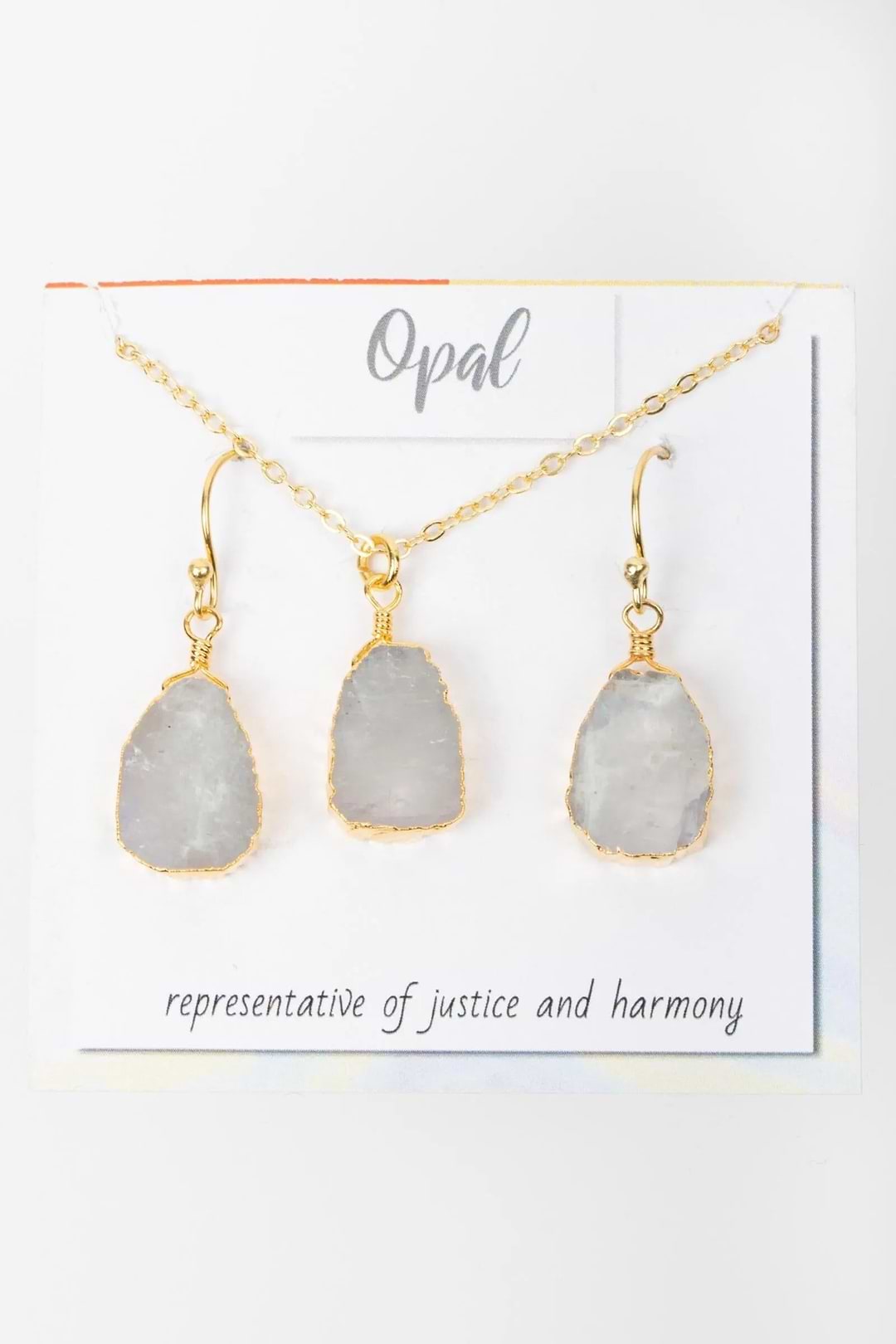 Mini Gemstone Earring and Necklace Set Light Gray