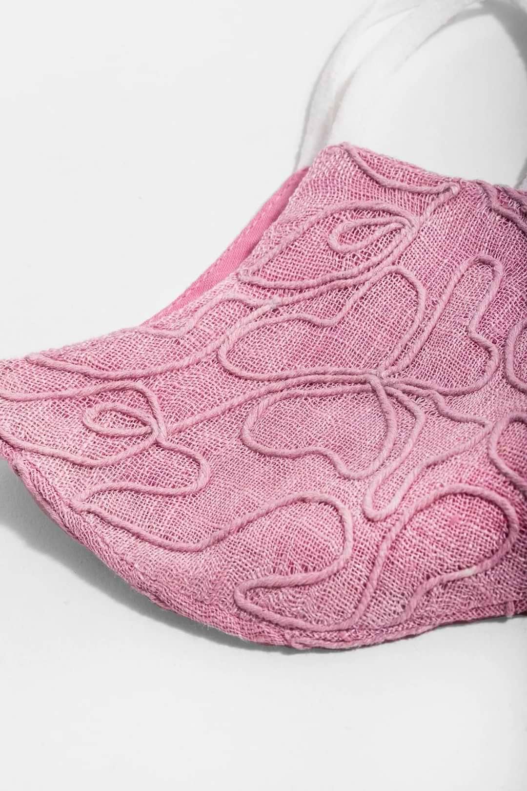 Linen Embroidered Mask Pink