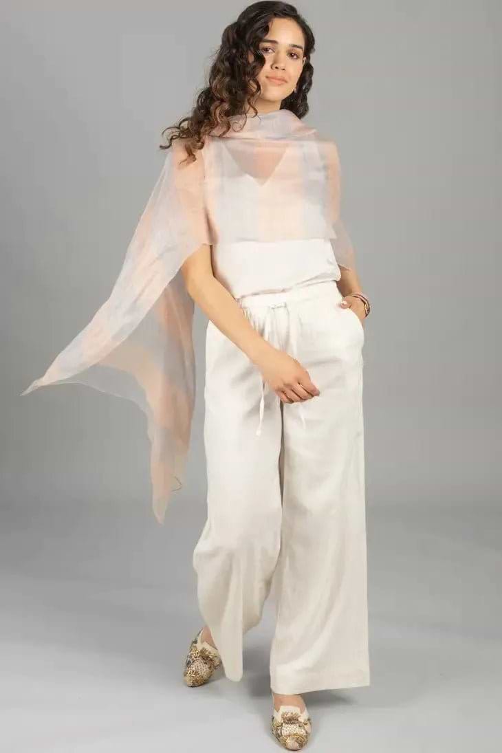Silk Wool Shimmering Striped Scarf - Peach Puff