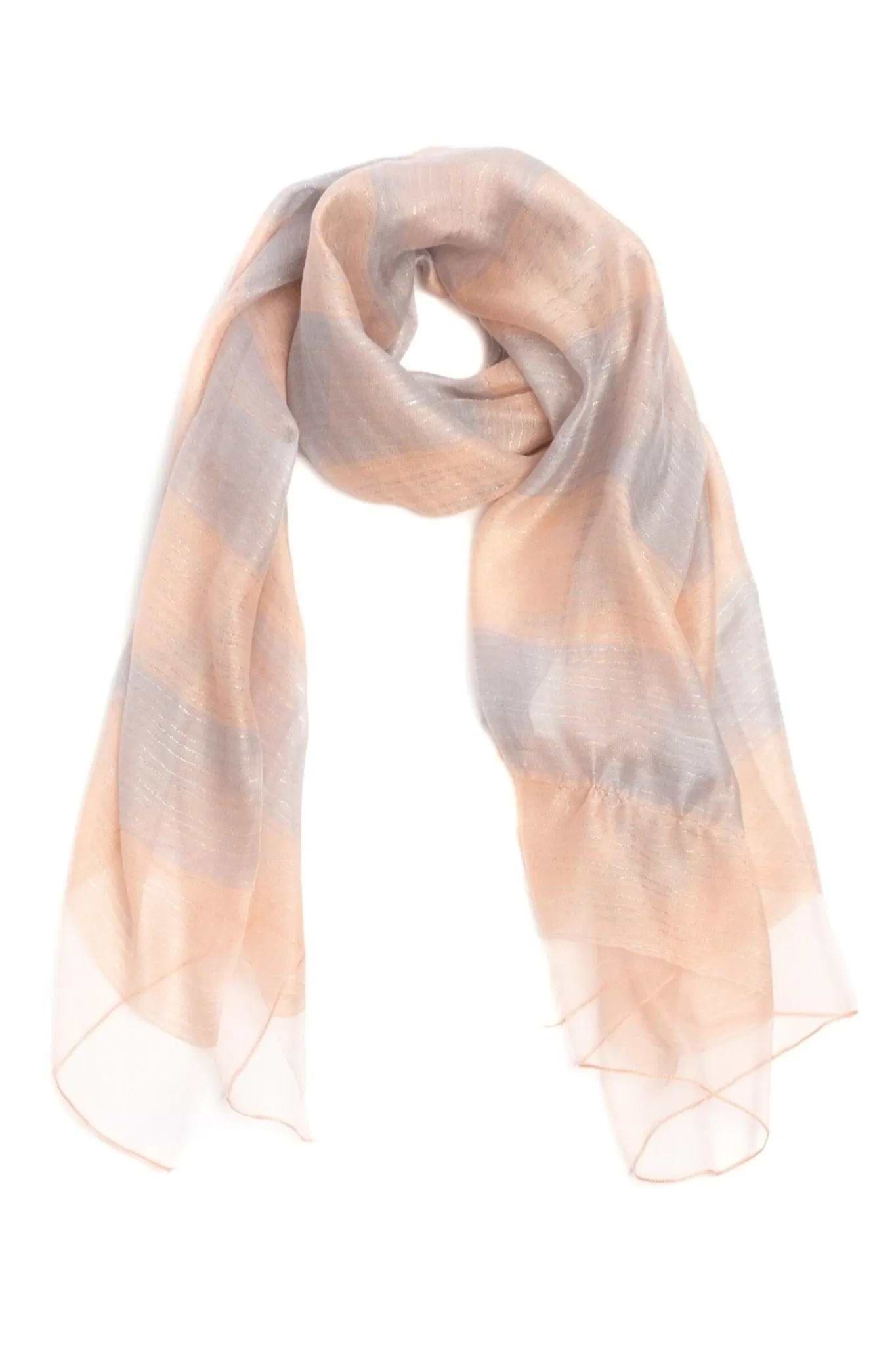 Silk Wool Shimmering Striped Scarf - Peach Puff