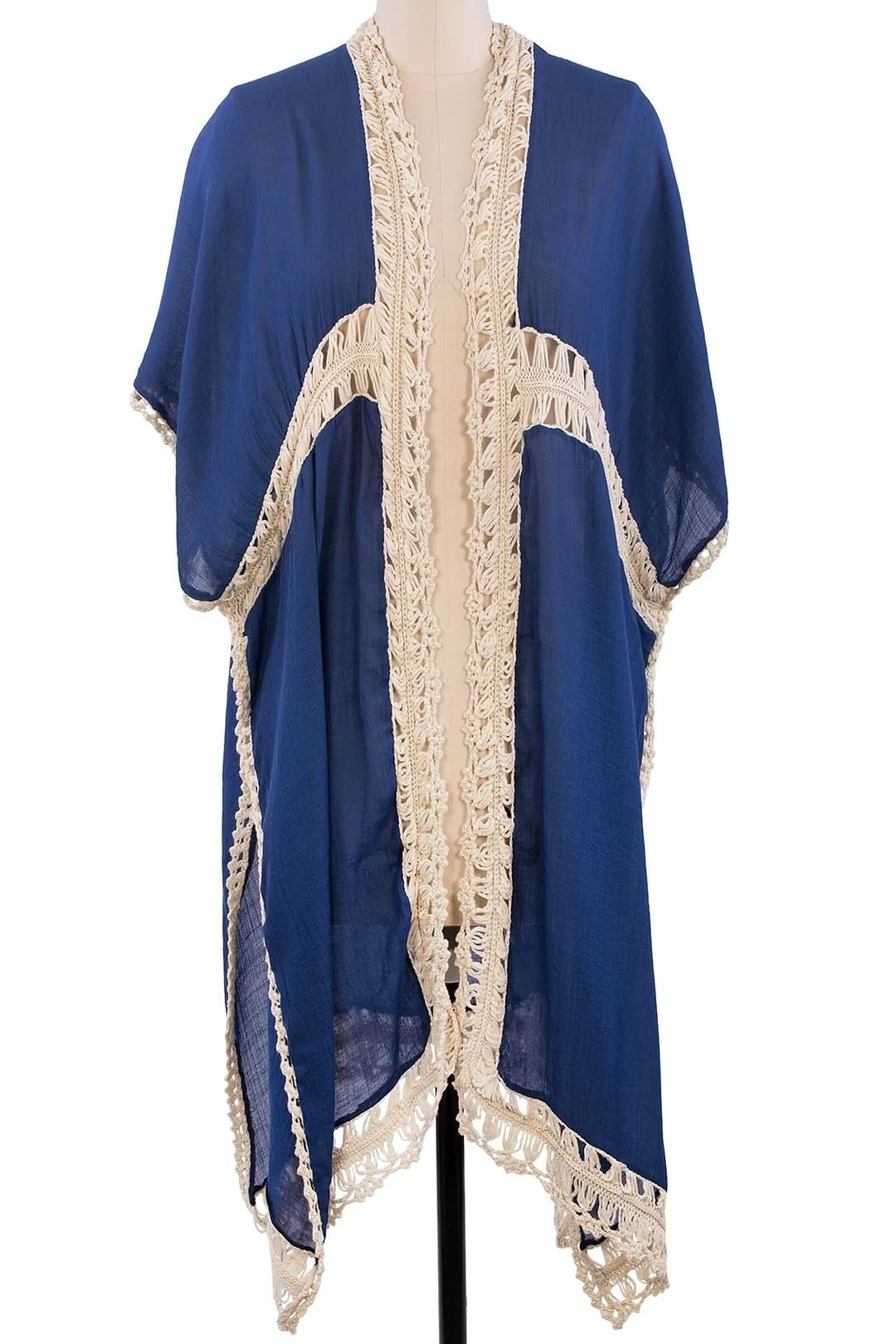 Costa Crochet Kimono Cover Up - Medium Blue