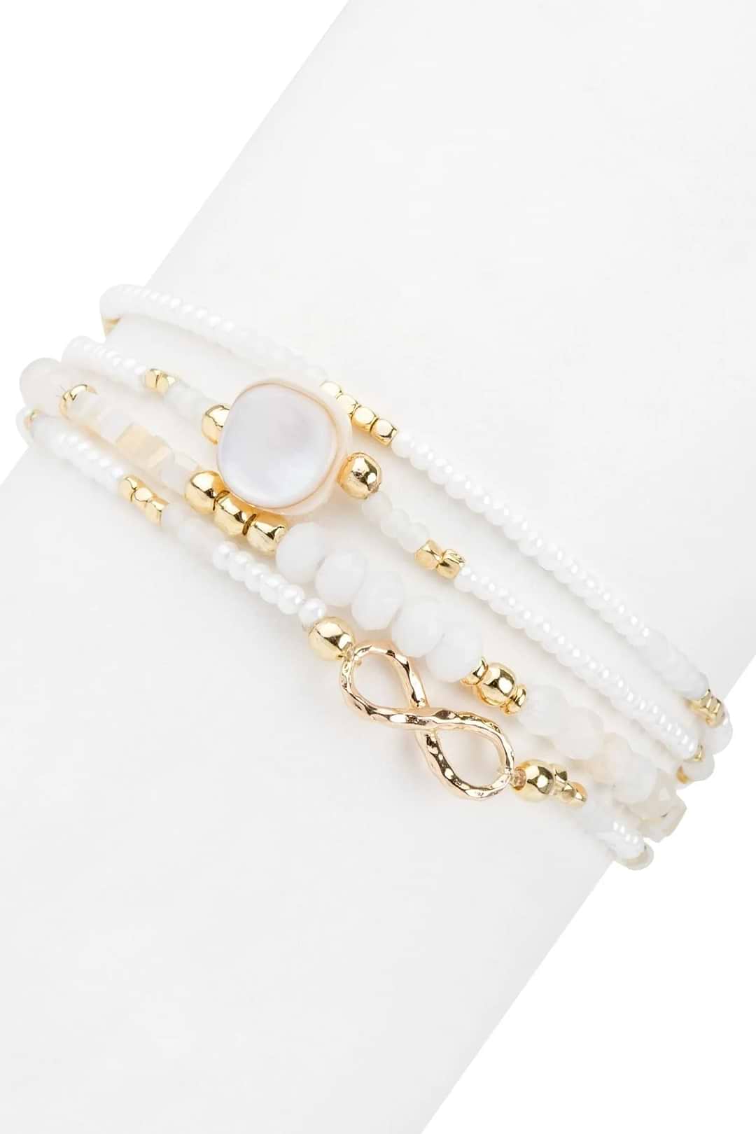 Infinity Beaded Bracelet Set - White