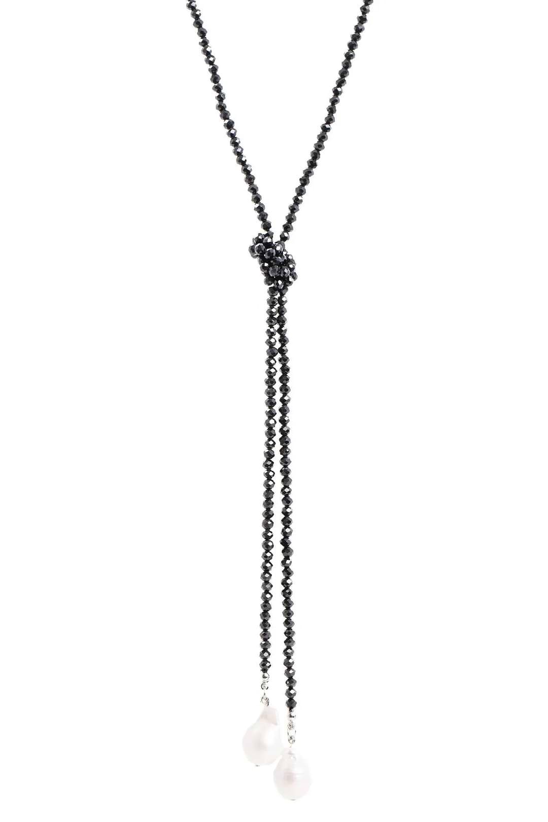 Baroque Knotted Pearl Necklace Black