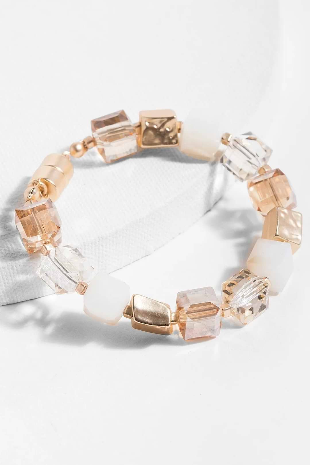 Faceted Bead and Stone Bracelet - Antique White